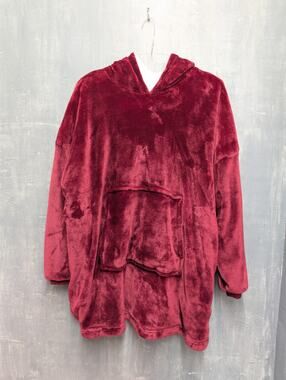 Huggle Blanket Hoodie Ultra Plush Unisex Wearable Blanket Burgundy OSFA